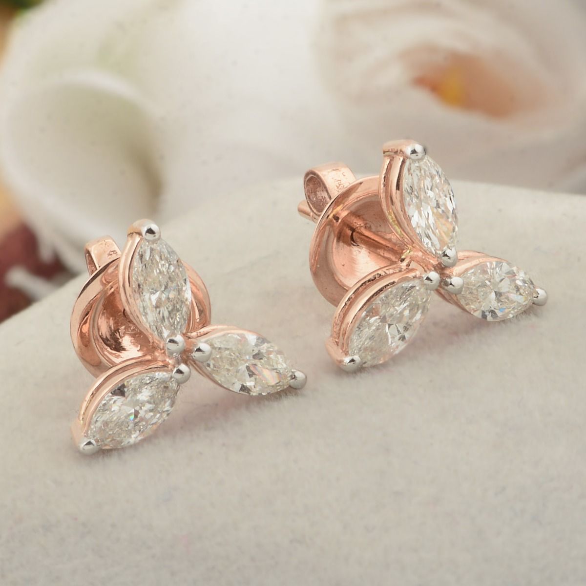 18k Rose Gold 1.11 TCW SI Clarity HI Color Diamond Stud Earrings Jewelry For Women