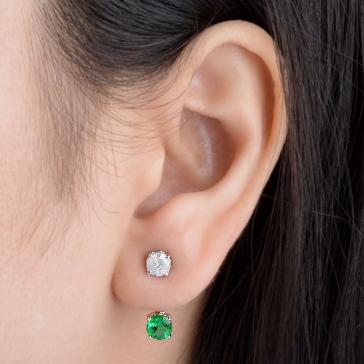 18k White Gold 2.54 TCW SI Clarity HI Color Diamond Zambian Emerald Gemstone Mini Jacket Earring , Jewelry For Women , Gift For Her , Anniversary Gift