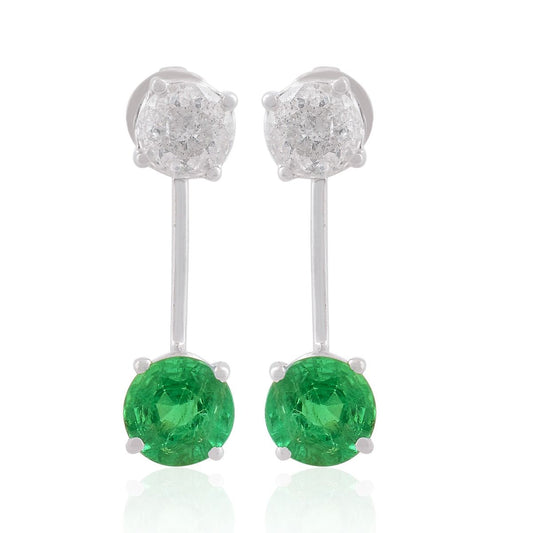 18k White Gold 2.54 TCW SI Clarity HI Color Diamond Zambian Emerald Gemstone Mini Jacket Earring , Jewelry For Women , Gift For Her , Anniversary Gift