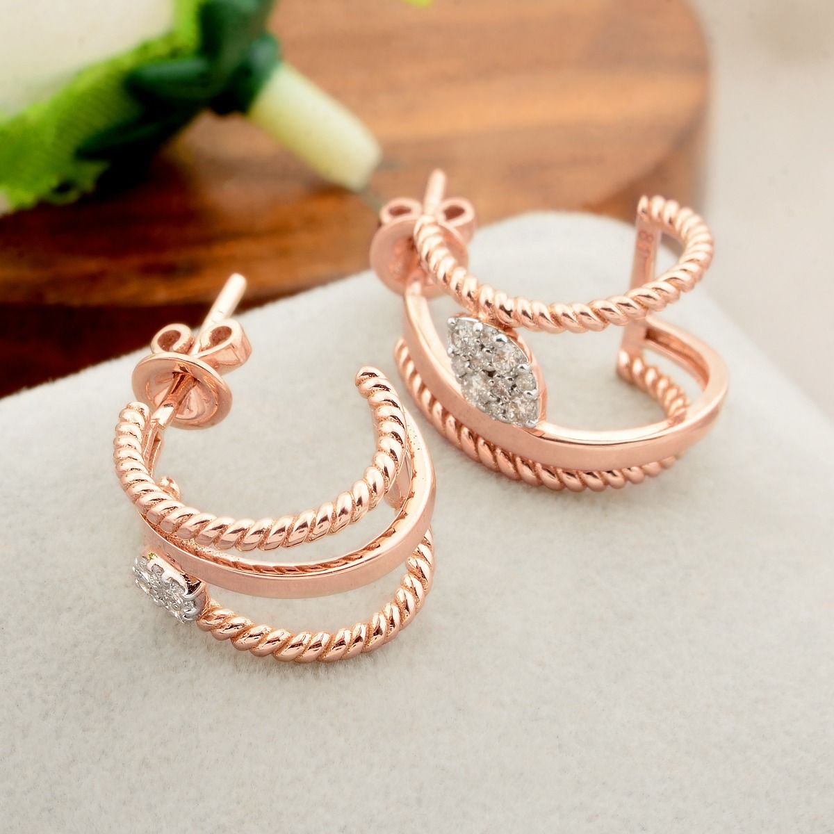 0.25 Ct Natural Hi Color Si Clarity Diamond Huggie Earrings 18k Rose Gold Elegant Design Jewelry | Fine Jewelry for Women