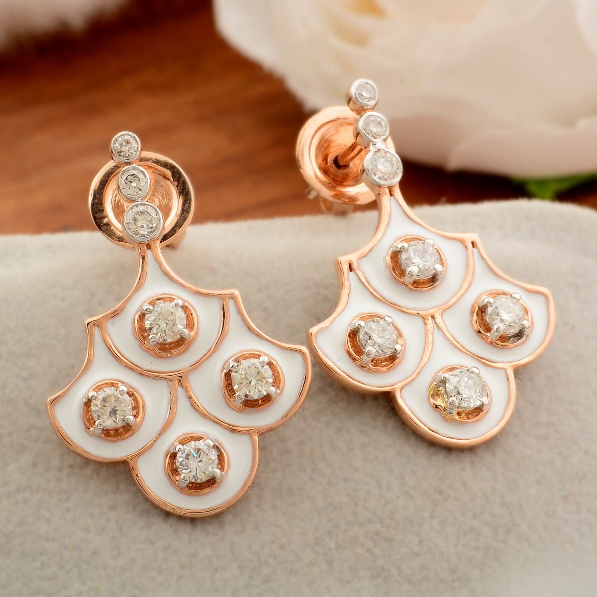 18k Rose Gold 0.88 TCW SI Clarity HI Color Diamond Dangle Earrings Jewelry For Women Gift For Her