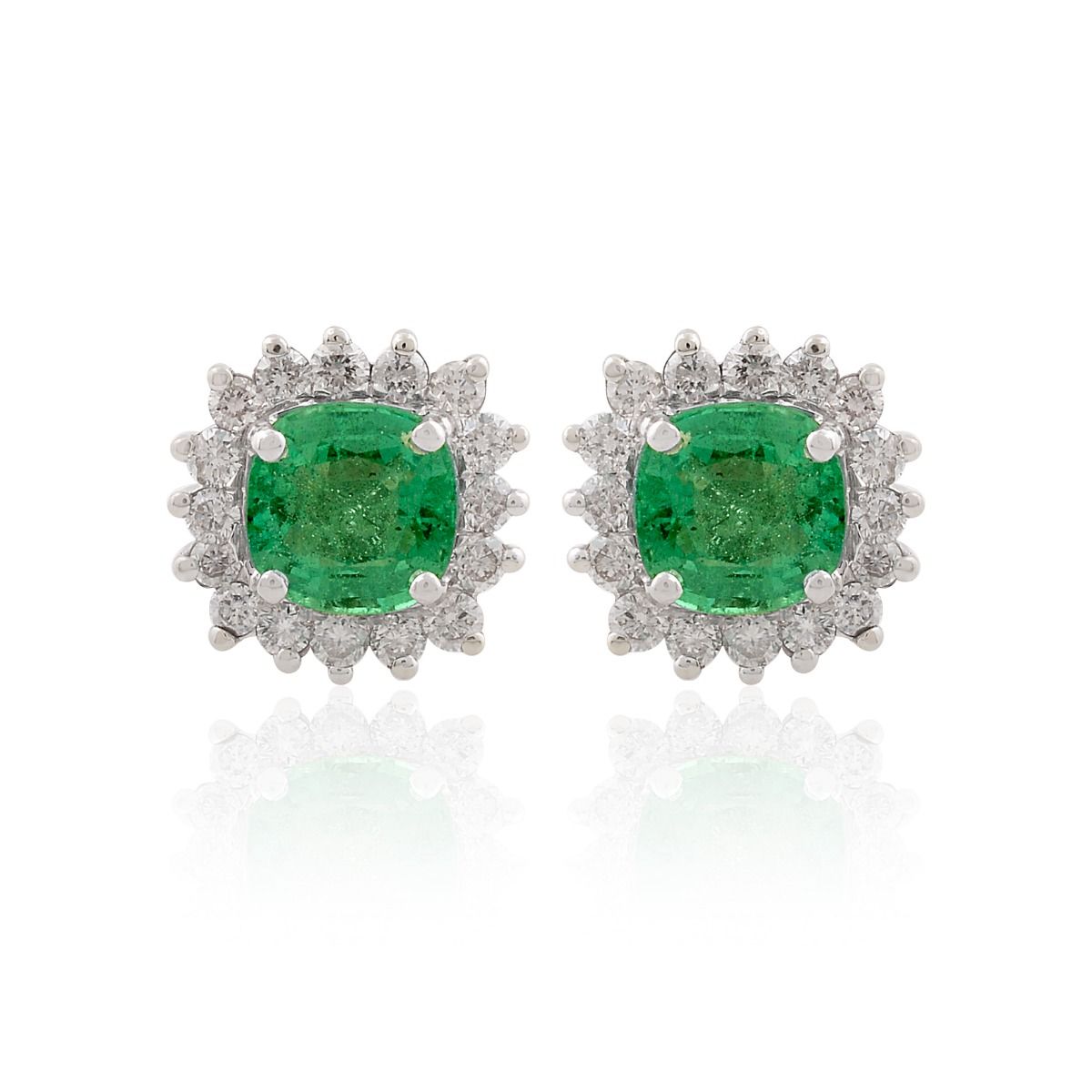 2.99 TCW SI Clarity HI Color Diamond Zambian Emerald Gemstone 18k White Gold Stud Earrings Jewelry For Women