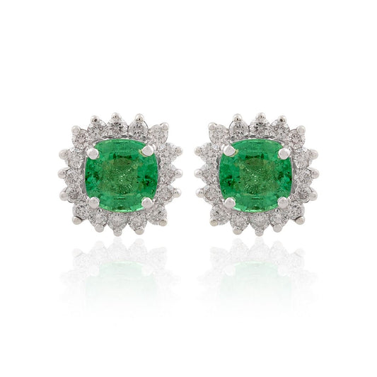 2.99 TCW SI Clarity HI Color Diamond Zambian Emerald Gemstone 18k White Gold Stud Earrings Jewelry For Women