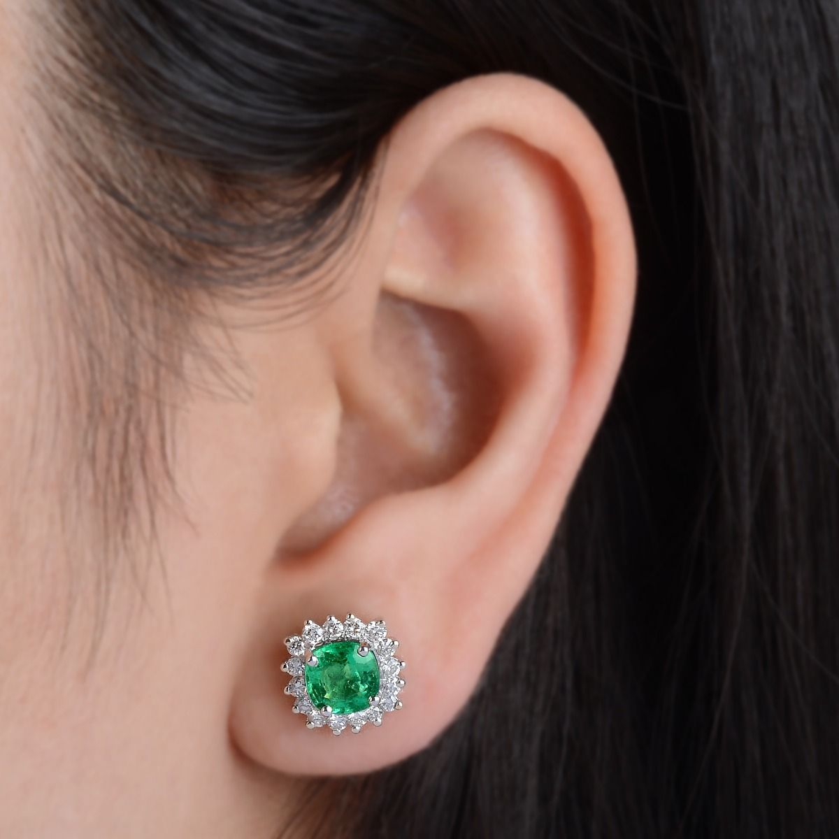 2.99 TCW SI Clarity HI Color Diamond Zambian Emerald Gemstone 18k White Gold Stud Earrings Jewelry For Women