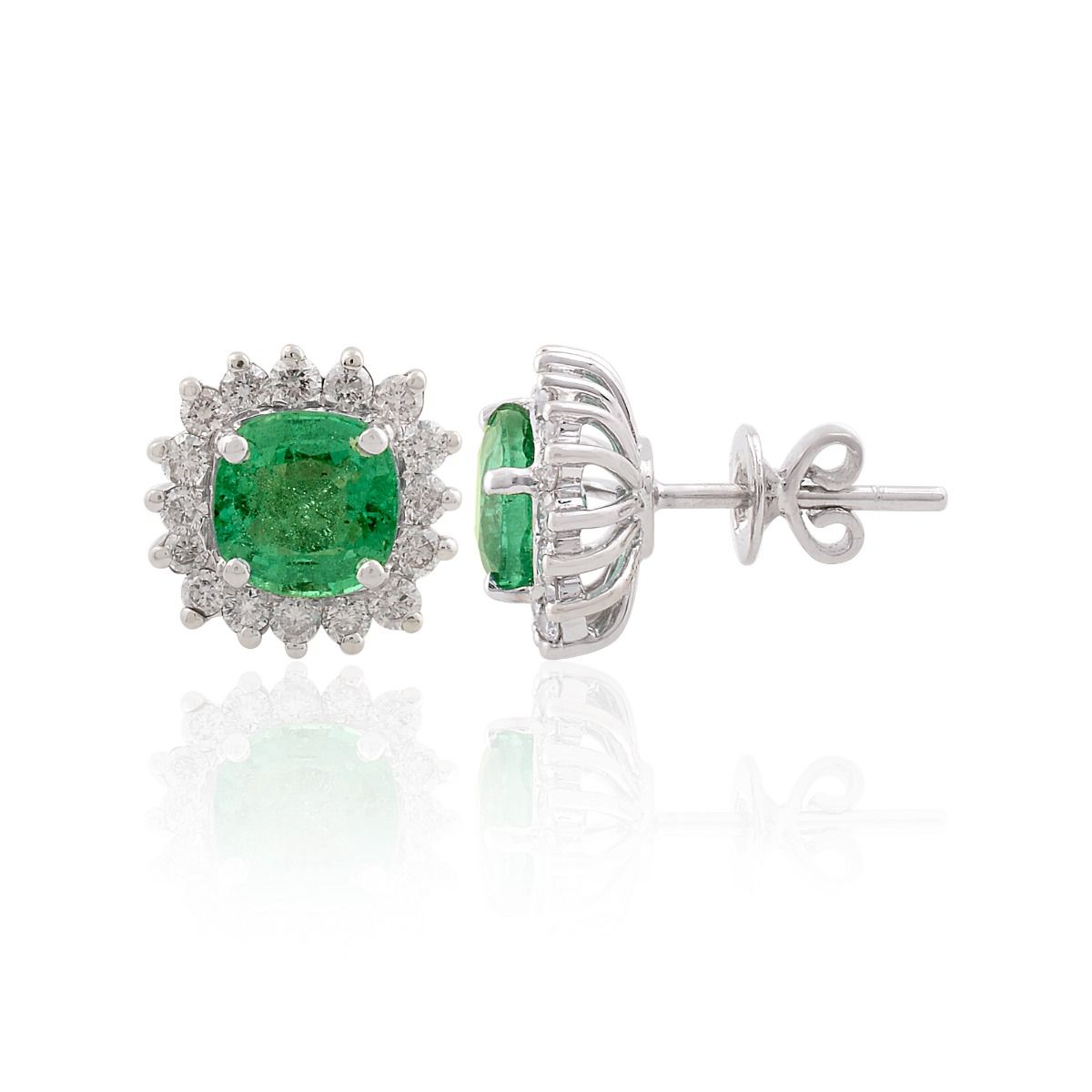 2.99 TCW SI Clarity HI Color Diamond Zambian Emerald Gemstone 18k White Gold Stud Earrings Jewelry For Women