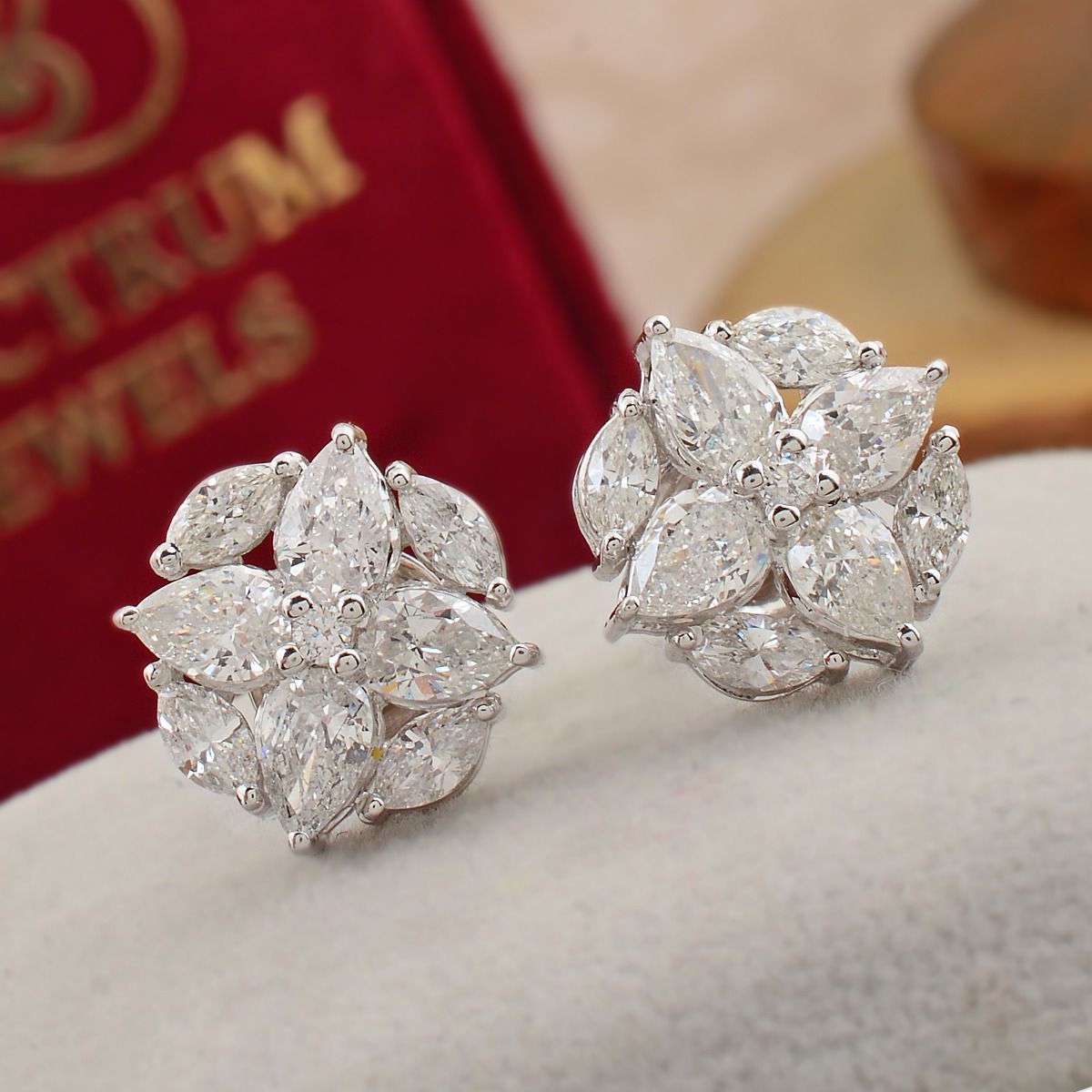 18k White Gold 2.40 TCW SI clarity HI Color Diamond Marquise Shape Flower Stud Earrings Jewelry For Women