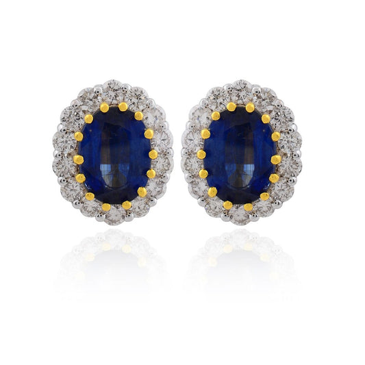 18k Yellow Gold 4.39 TCW SI Clarity Hi Color Diamond Kyanite Gemstone Stud Earrings Jewelry For Women , Gift For Her