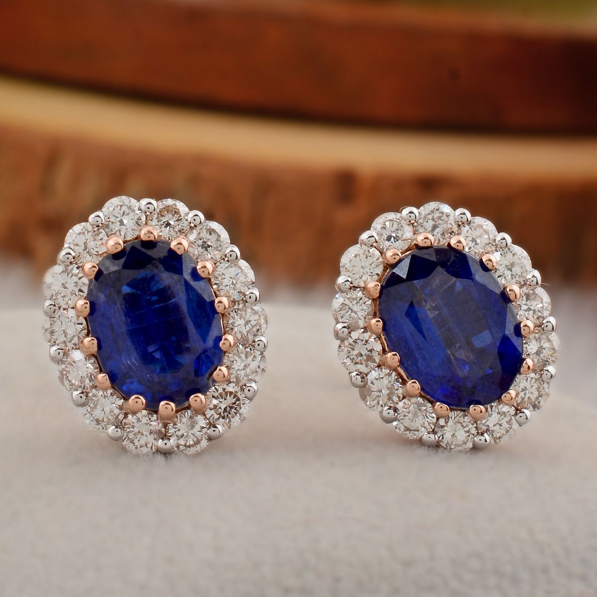 18k Rose Gold 4.10 Si Clarity HI Color Diamond Kyanite Gemstone Stud Earrings Handmade Jewelry For Women