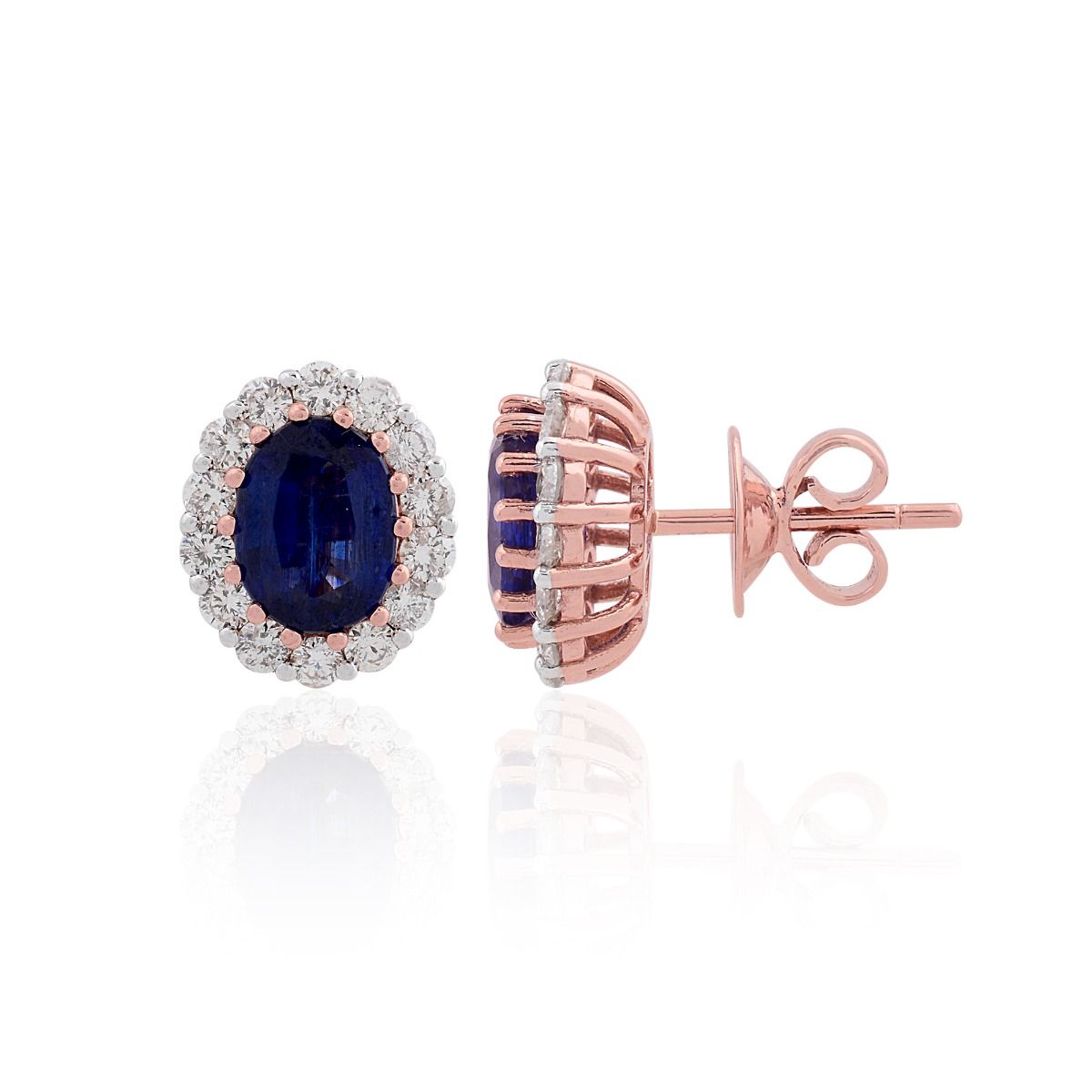 18k Rose Gold 4.10 Si Clarity HI Color Diamond Kyanite Gemstone Stud Earrings Handmade Jewelry For Women