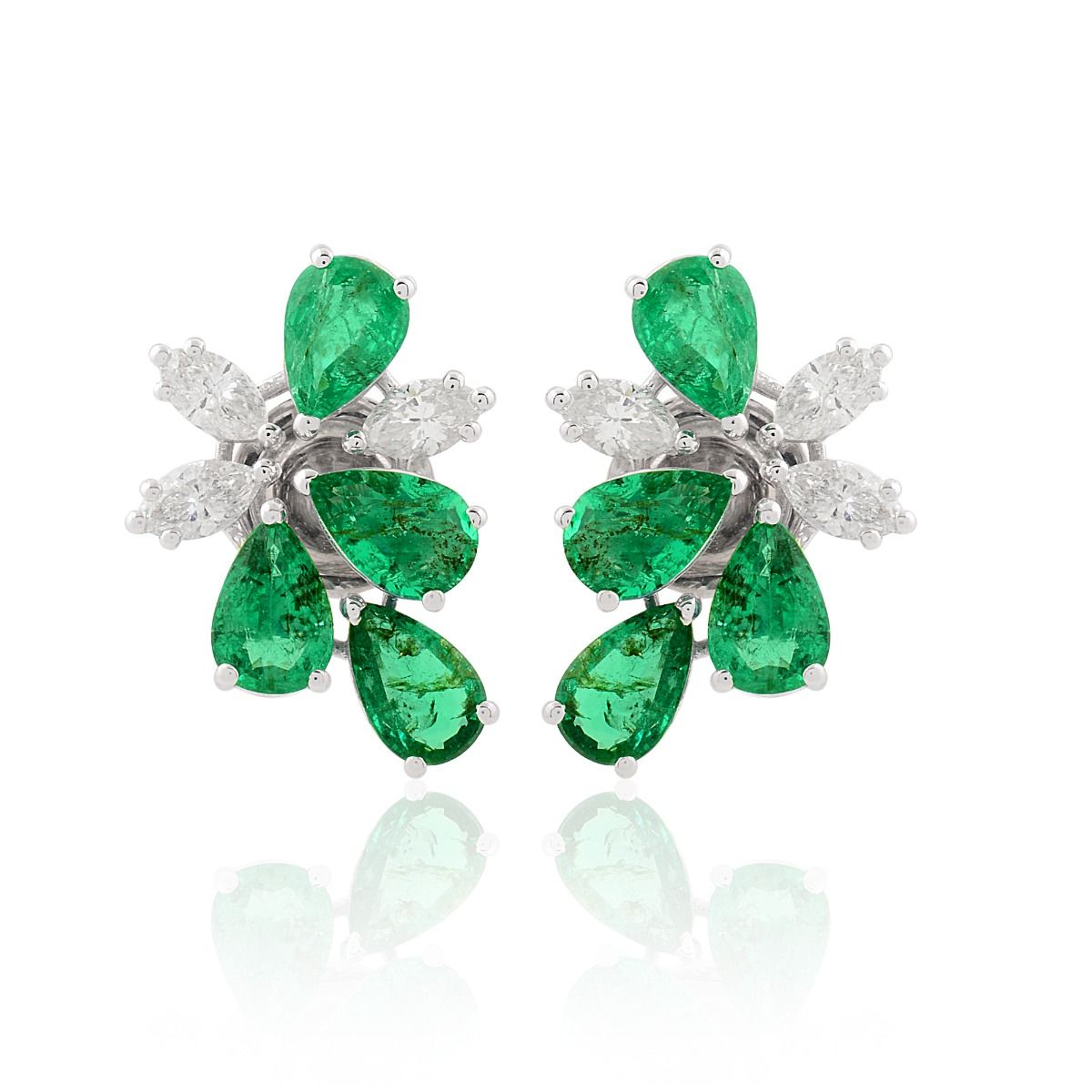 18k White Gold 3.36 TCW SI Clarity HI Color Diamond Zambian Emerald Gemstone Stud Earrings Jewelry For Women , Gift For Her