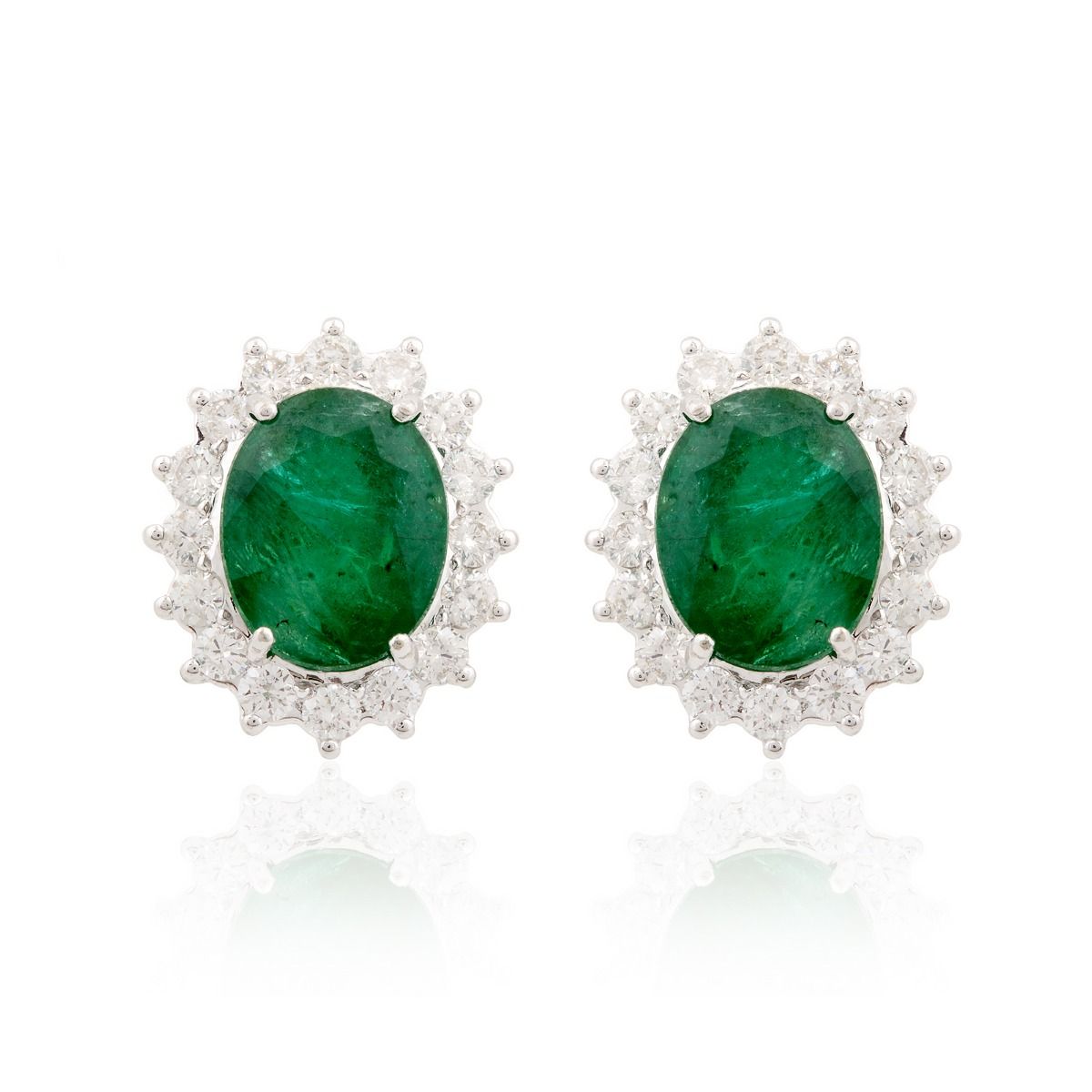 18k White Gold 7.17 TCW SI Clarity HI Color Diamond Zambian Emerald Gemstone Stud Earrings Handmade Jewelry For Women