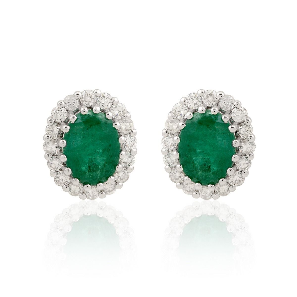 18k White Gold 3.37 SI Clarity HI Color Diamond Zambian Emerald Gemstone Party Wear Stud Earrings Jewelry For Women