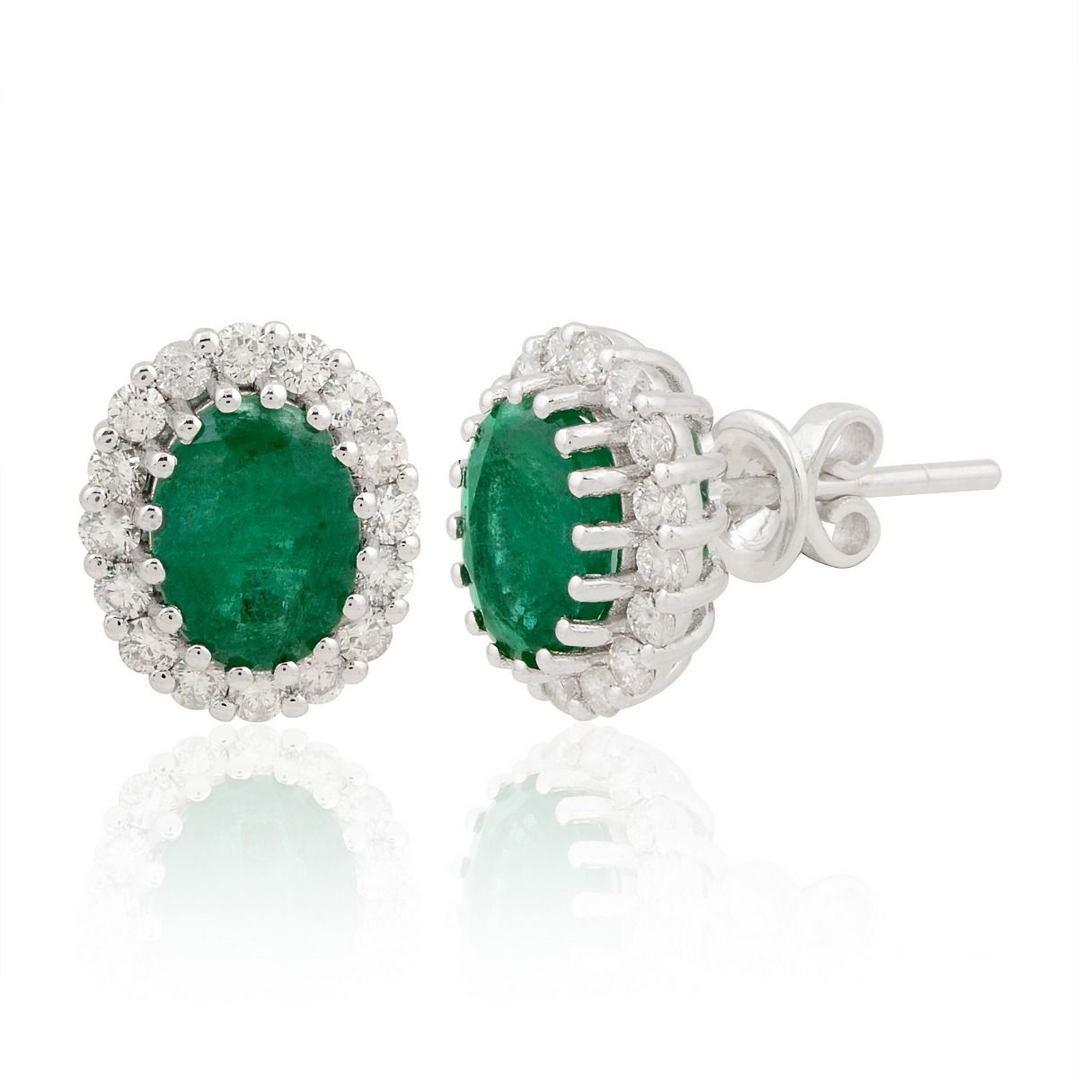 18k White Gold 3.37 SI Clarity HI Color Diamond Zambian Emerald Gemstone Party Wear Stud Earrings Jewelry For Women