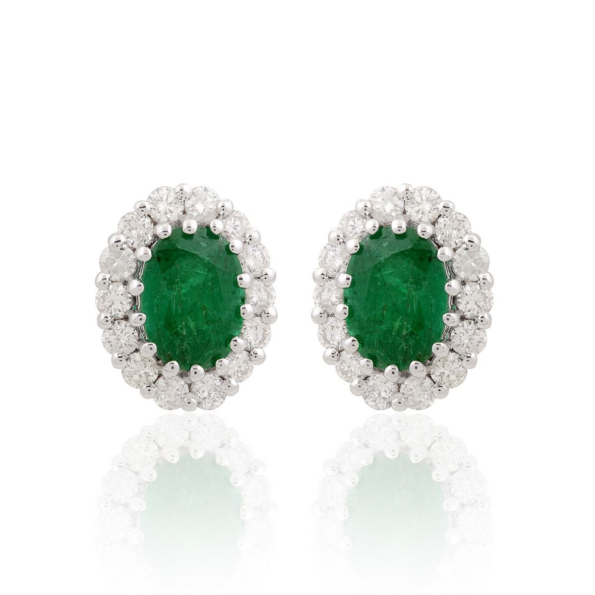 18k White Gold 2.40 TCW SI Clarity HI Color Diamond Zambian Emerald Gemstone Stud Earrings Jewelry For Women