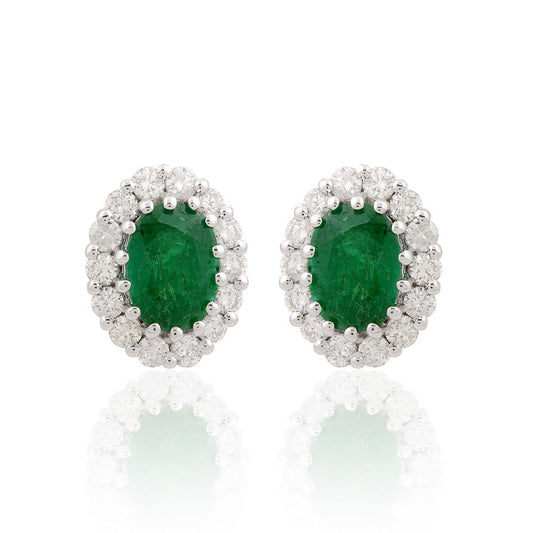 18k White Gold 2.40 TCW SI Clarity HI Color Diamond Zambian Emerald Gemstone Stud Earrings Jewelry For Women