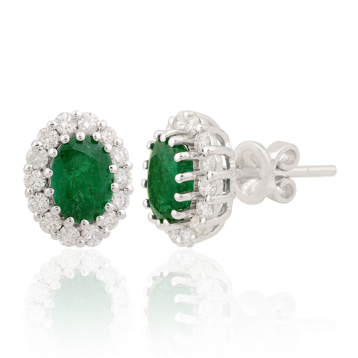 18k White Gold 2.40 TCW SI Clarity HI Color Diamond Zambian Emerald Gemstone Stud Earrings Jewelry For Women