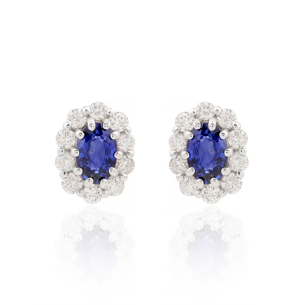 18k White Gold 1.84 TCW SI Clarity HI Color Diamond Blue Sapphire Gemstone Stud Earrings Jewelry For Women