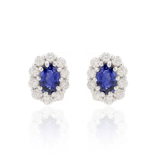 18k White Gold 1.84 TCW SI Clarity HI Color Diamond Blue Sapphire Gemstone Stud Earrings Jewelry For Women