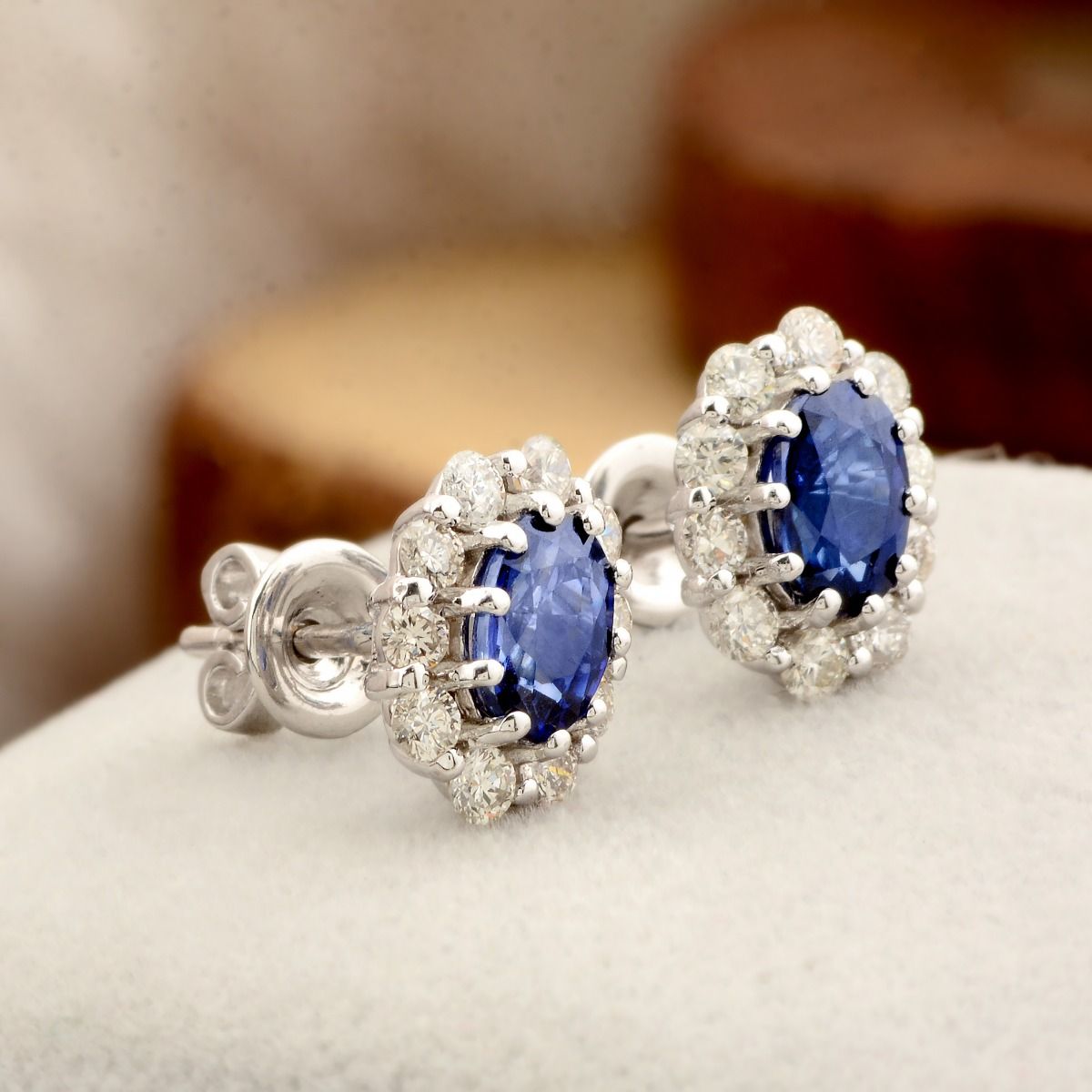 18k White Gold 1.84 TCW SI Clarity HI Color Diamond Blue Sapphire Gemstone Stud Earrings Jewelry For Women