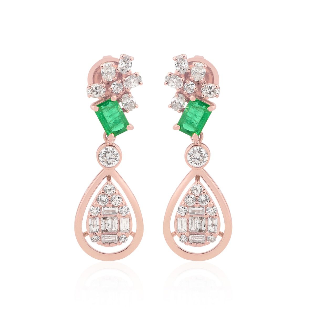 18k Rose Gold 2.56 TCW SI Clarity HI color Diamond Zambian Emerald Gemstone Dangle Earrings Jewelry For Women , Anniversary Gift for Women