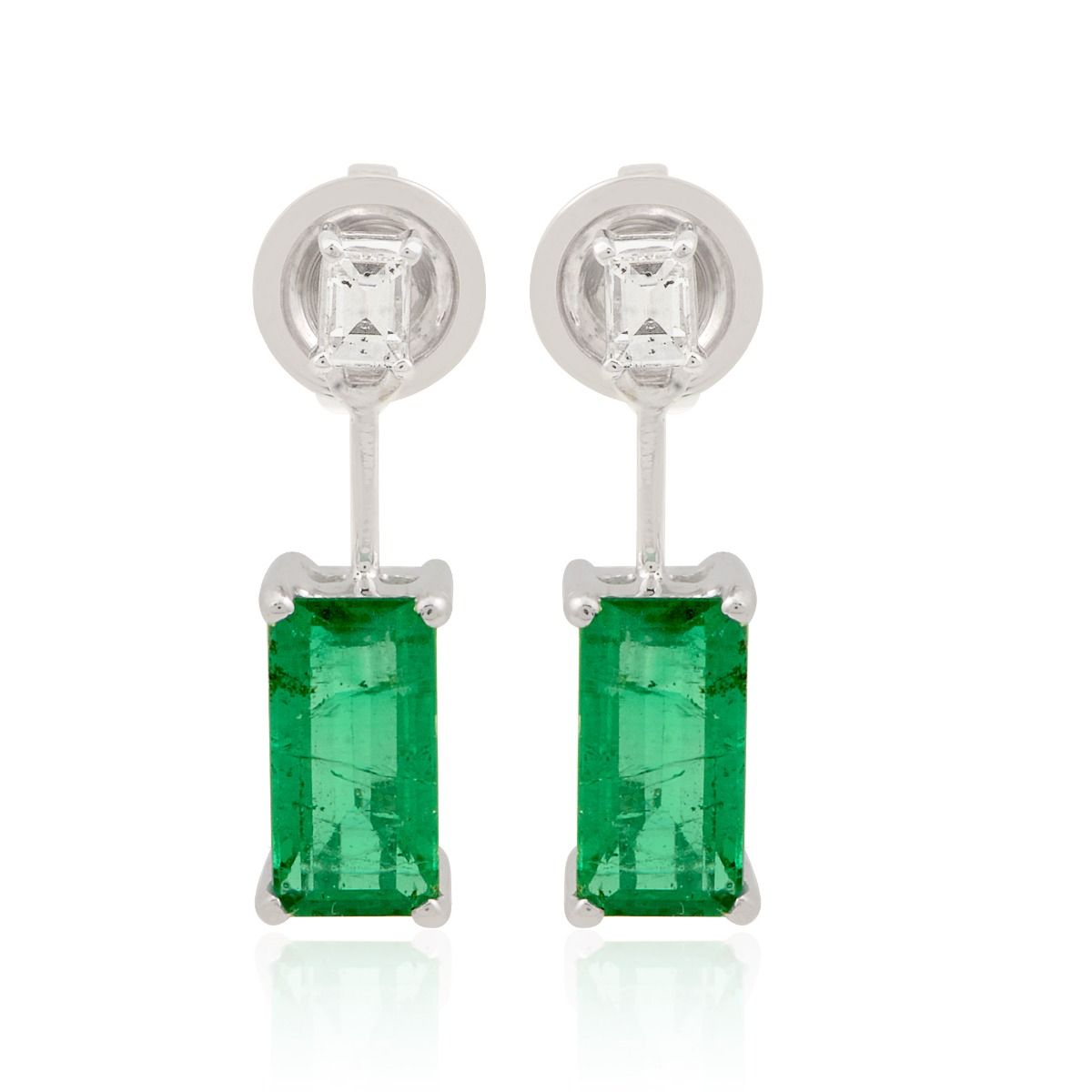 18k White Gold 3.00 TCW SI Clarity HI Color Diamond Zambian Emerald Gemstone Stud Earring Handmade Jewelry For Women