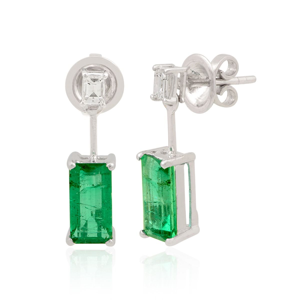 18k White Gold 3.00 TCW SI Clarity HI Color Diamond Zambian Emerald Gemstone Stud Earring Handmade Jewelry For Women