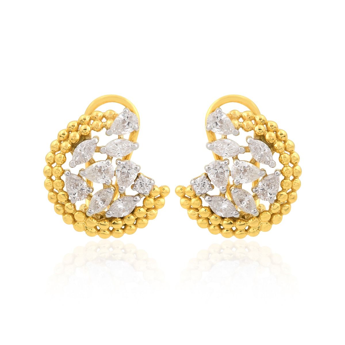 18k Yellow Gold 1.60 TCW SI Clarity HI Color Diamond Beaded Stud Earrings Jewelry For Women