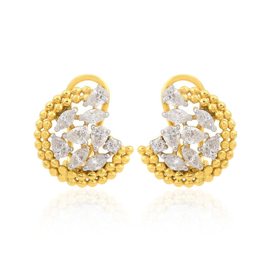 18k Yellow Gold 1.60 TCW SI Clarity HI Color Diamond Beaded Stud Earrings Jewelry For Women