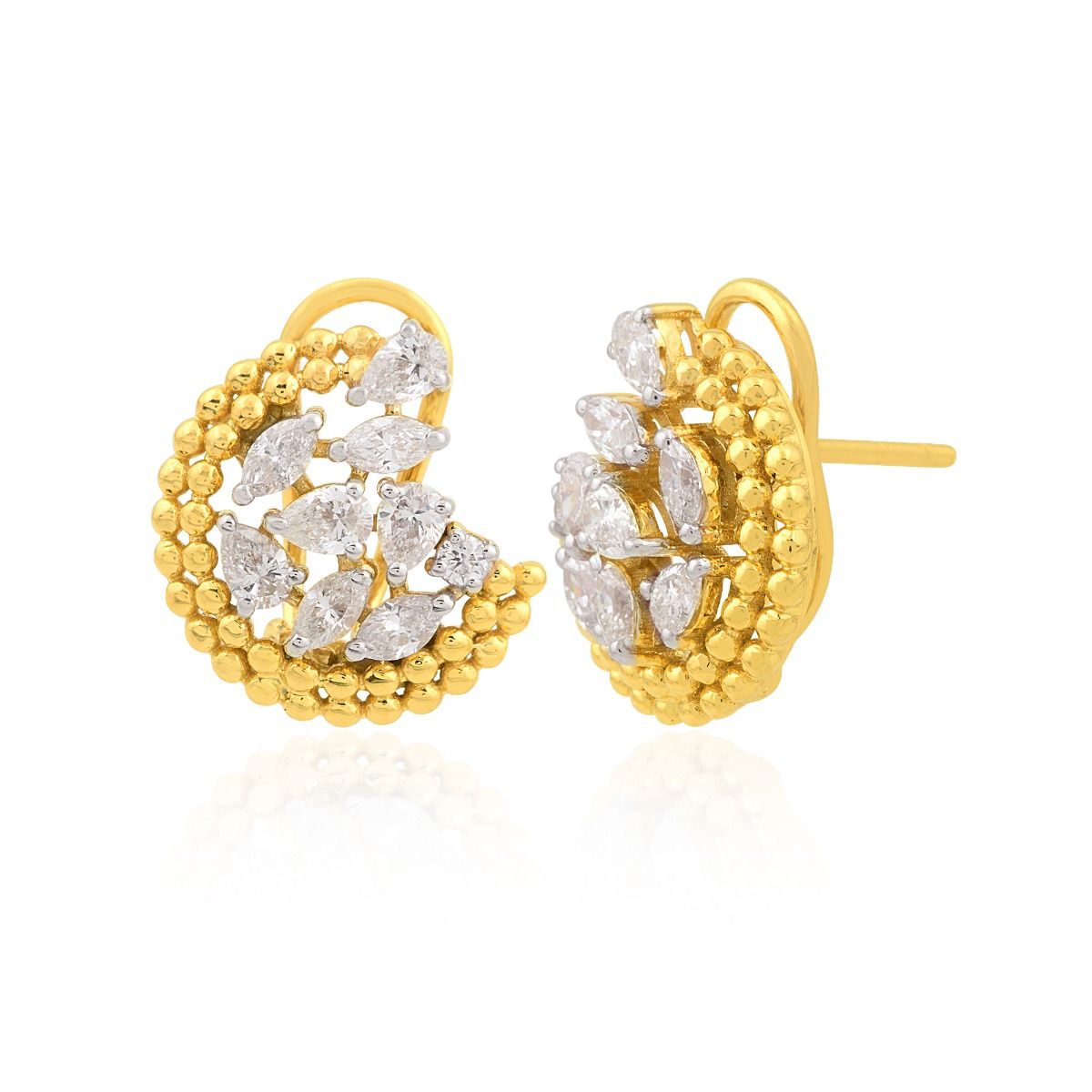 18k Yellow Gold 1.60 TCW SI Clarity HI Color Diamond Beaded Stud Earrings Jewelry For Women