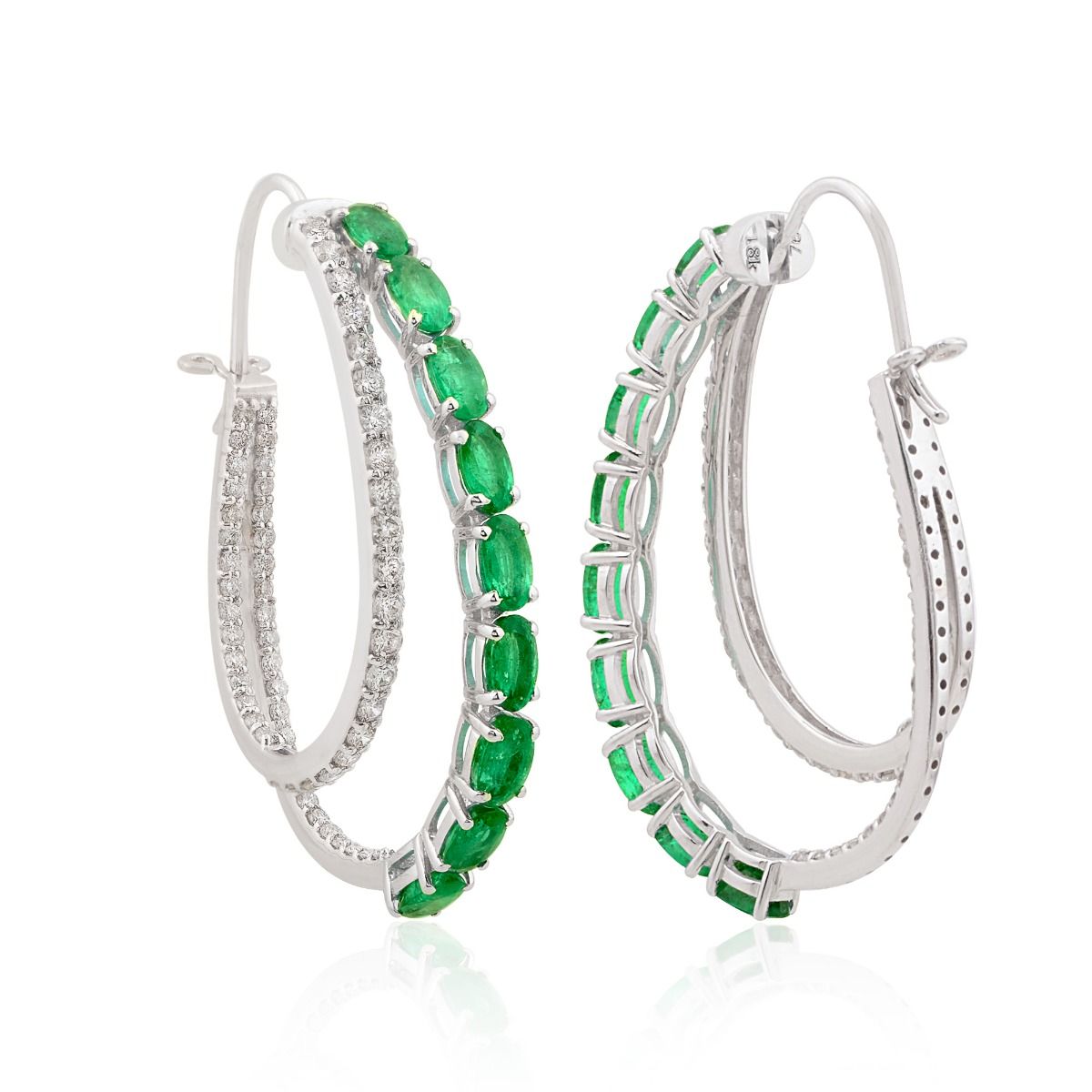 18k White Gold 5.76 TCW SI Clarity HI Color Zambian Emerald Gemstone Hoop Earrings Jewelry For Women , Anniversary Gift For Women