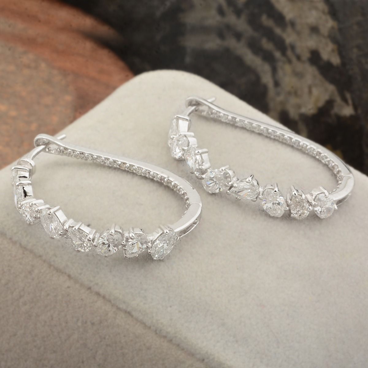 18k White Gold 3.71 TCW SI Clarity HI Color Diamond Hoop earrings Handmade Jewelry For Women