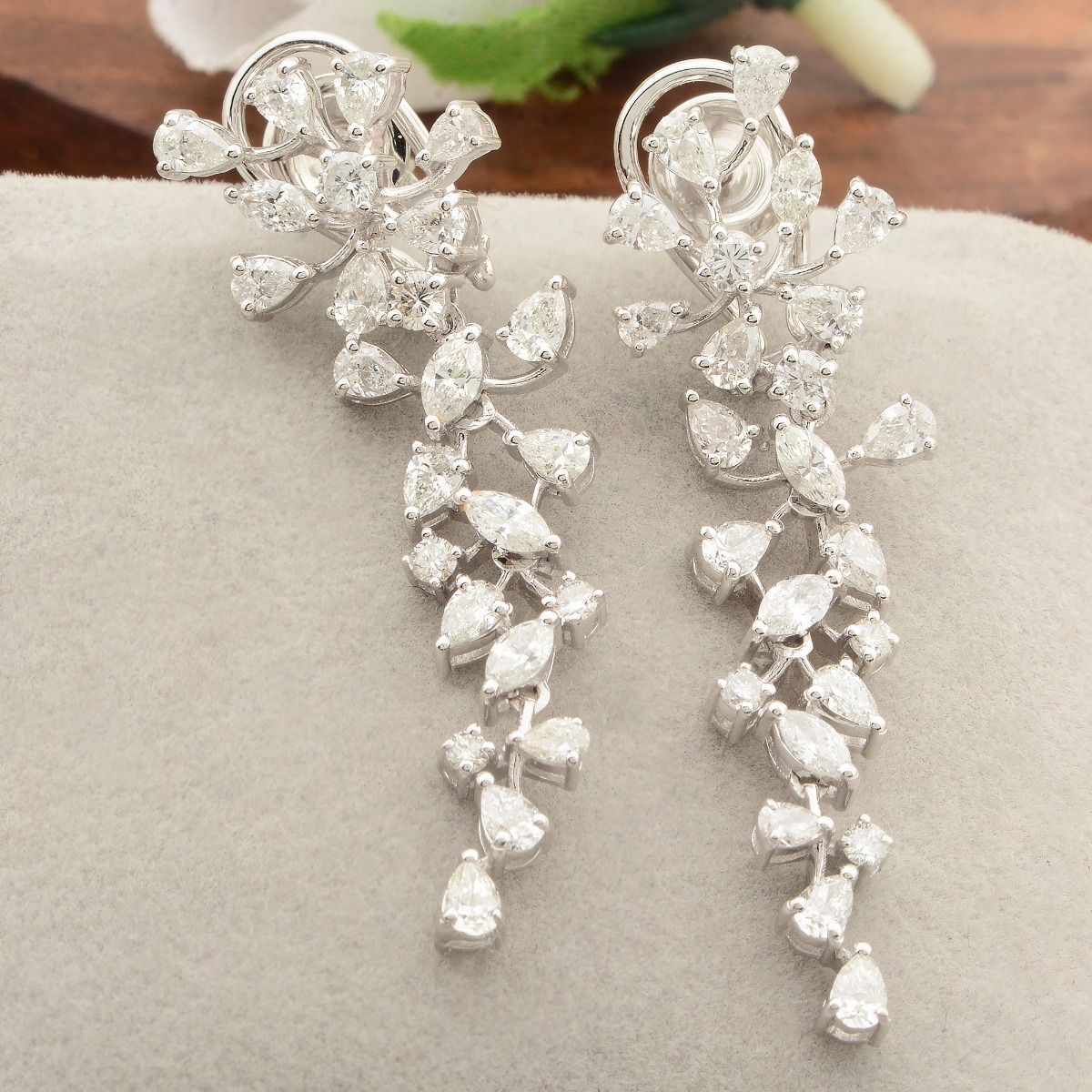 3.60 TCW Natural Diamond Chandelier Dangle Earrings 18k White Gold Jewelry | Party Wear Earrings for Women