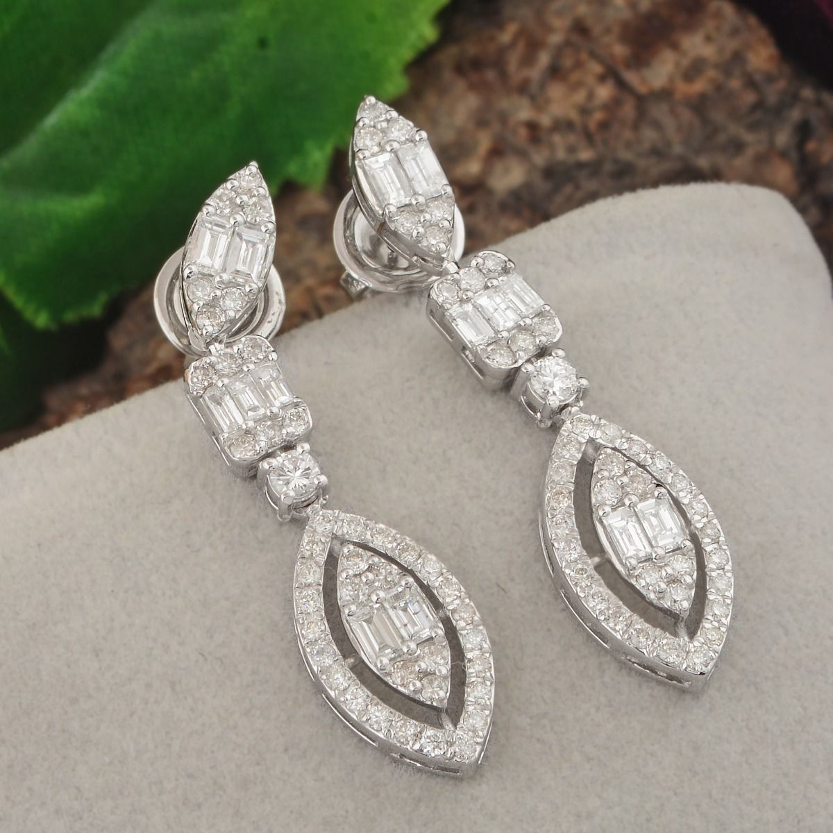 2.11 TCW SI Clarity HI Color Diamond 18k White Gold Dangle Earrings |Bridal Set Earrings |Bridesmaid Earrings |Jewelry For Women