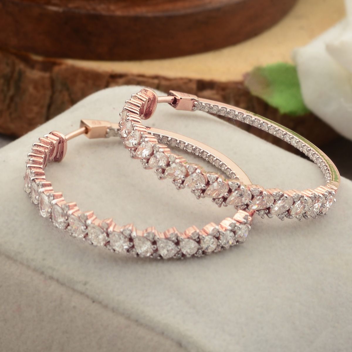 18k Rose Gold 3.35 TCW SI Clarity HI Color Diamond Earrings |Diamond Hoop Earrings |Jewelry For Women|Hoops For Women |Jewelry For Women