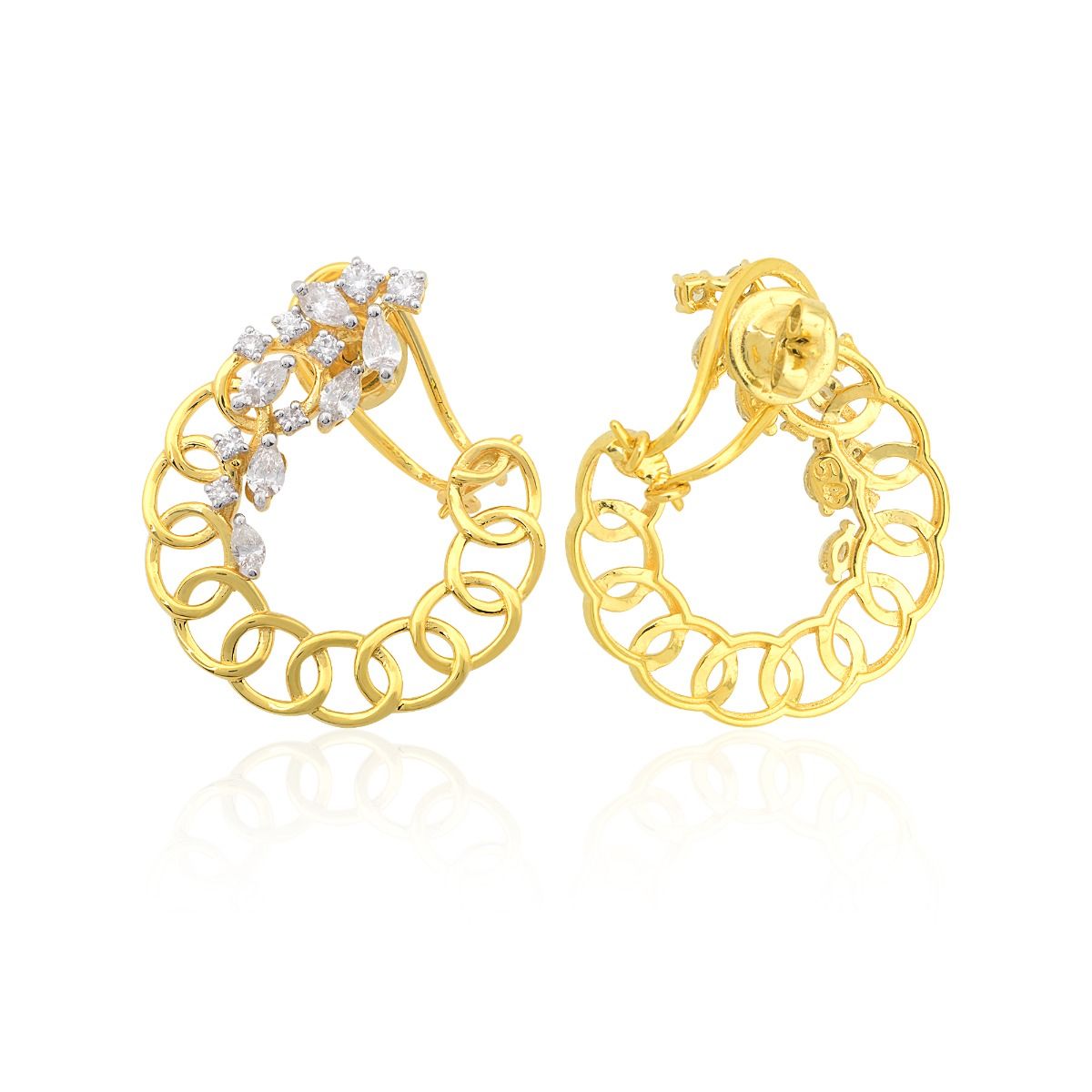 18k Yellow Gold 1.30 TCW SI Clarity HI Color Diamonds Hoop Earrings |Curb Chain Design Earrings |Diamond Earrings |Jewelry For Women