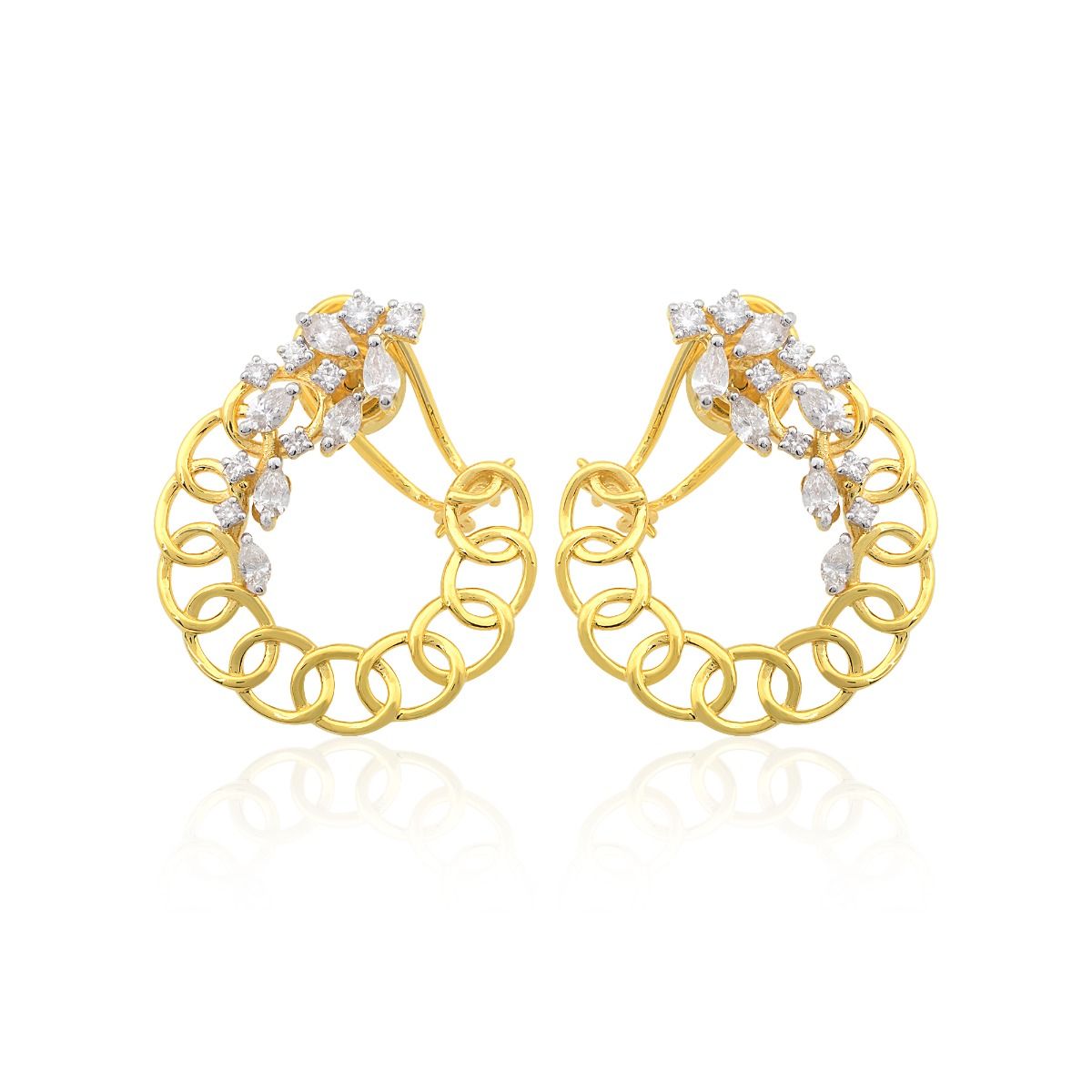 18k Yellow Gold 1.30 TCW SI Clarity HI Color Diamonds Hoop Earrings |Curb Chain Design Earrings |Diamond Earrings |Jewelry For Women