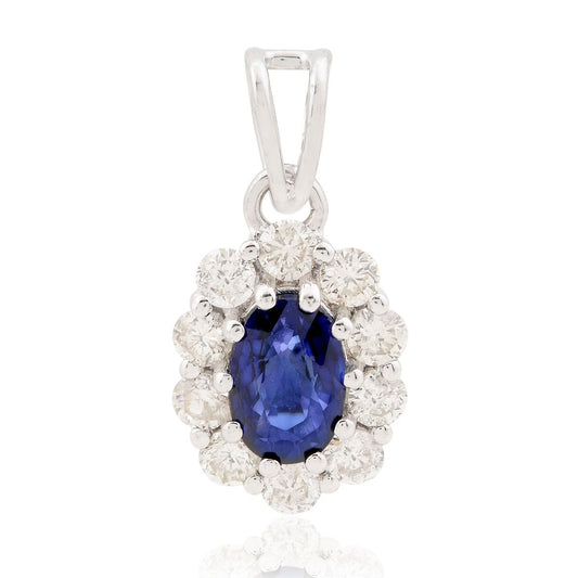 18k White Gold 1.11 TCW SI Clarity HI Color Diamond Blue Sapphire Pendant Women's Jewelry Gift For Her