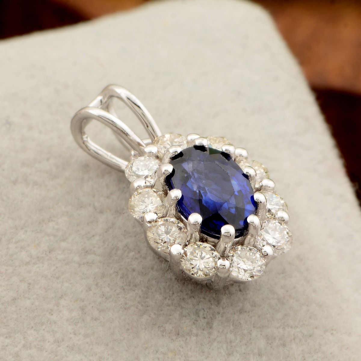 18k White Gold 1.11 TCW SI Clarity HI Color Diamond Blue Sapphire Pendant Women's Jewelry Gift For Her