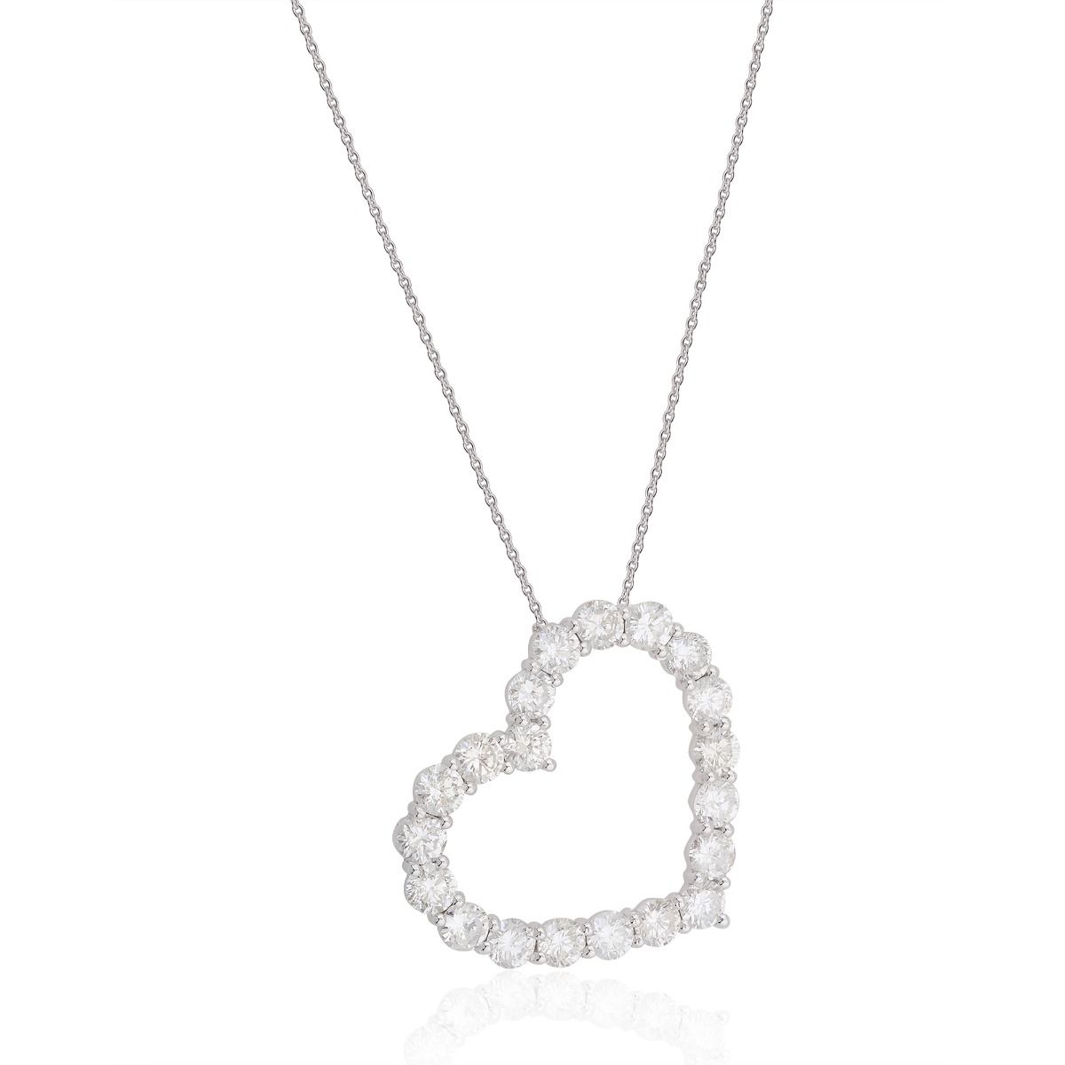 18k White Gold 4.31 SI Clarity HI Color Diamond Prong Setting Heart Shape Pendant Chain Gift For Her On Special Occasion