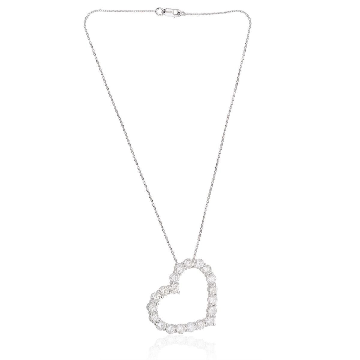 18k White Gold 4.31 SI Clarity HI Color Diamond Prong Setting Heart Shape Pendant Chain Gift For Her On Special Occasion