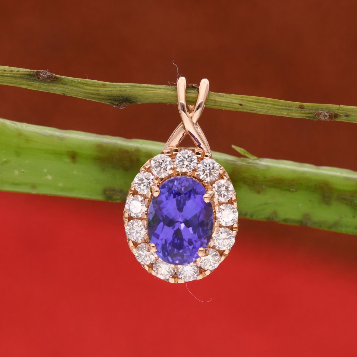 0.40 Carat HI Color SI Clarity Diamond Tanzanite Gemstone Women Pendant 18k Rose Gold Handmade Jewelry