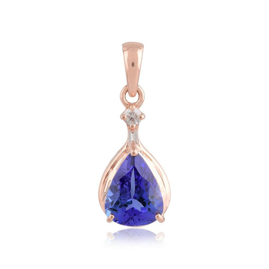 18k Rose Gold Handmade Pendant Natural 0.06 Carat HI/SI Diamond & Tanzanite Gemstone Jewelry Gift For Her