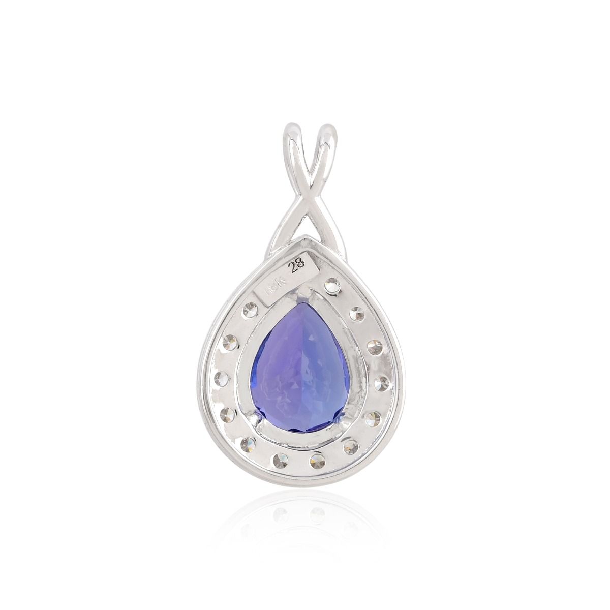 Pear Shape Tanzanite Gemstone 0.53 Carat HI/SI Diamond Pendant 18k White Gold Women Jewelry