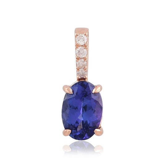 Oval Shape Tanzanite Gemstone 0.05 Carat HI/SI Diamond Tiny Pendant Solid 18k Rose Gold Handmade Women Jewelry