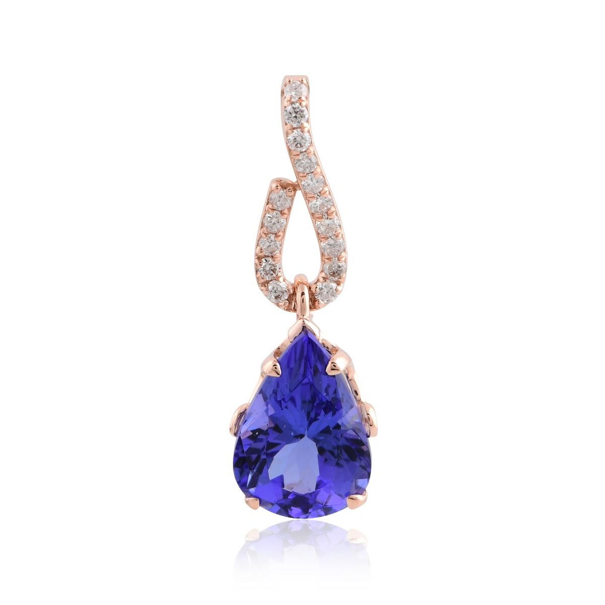 Pear Shape Tanzanite Gemstone 0.14 Carat HI/SI Diamond Pendant 18k Rose Gold Handmade Jewelry