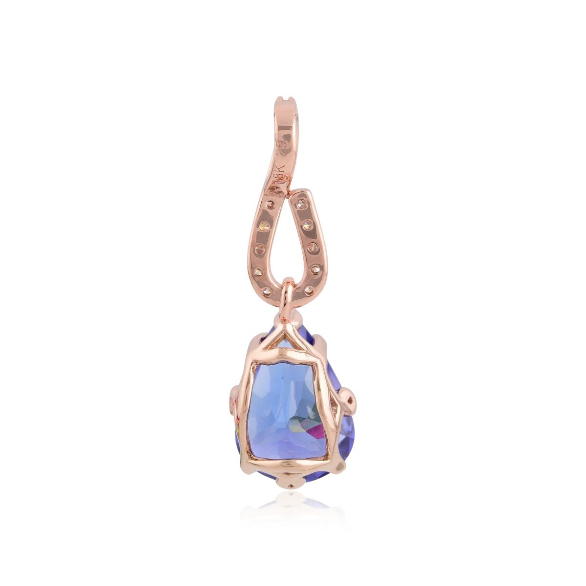 Pear Shape Tanzanite Gemstone 0.14 Carat HI/SI Diamond Pendant 18k Rose Gold Handmade Jewelry