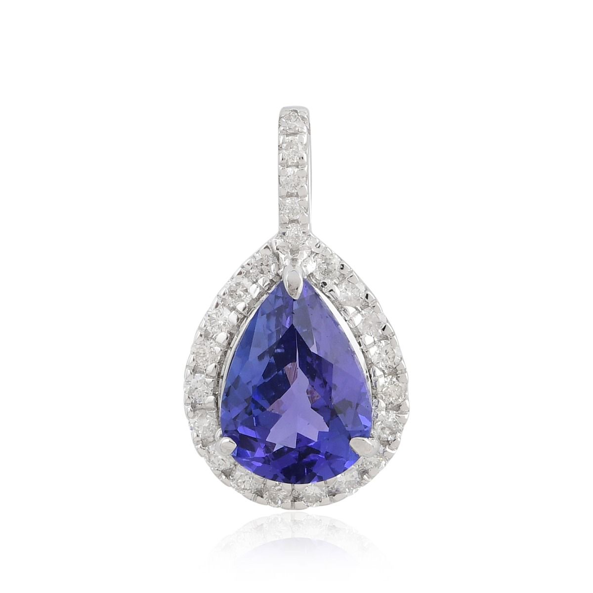 Natural Pear Shape Tanzanite Gemstone 0.20 Carat HI/SI Diamond Pendant 18k White Gold Handmade Jewelry