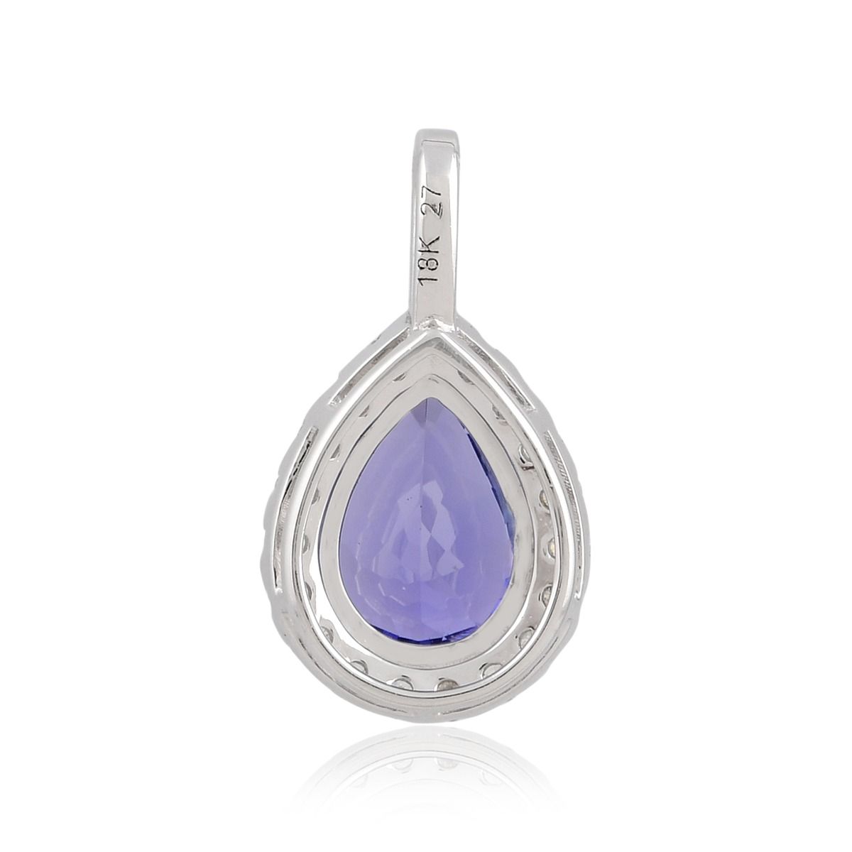 Natural Pear Shape Tanzanite Gemstone 0.20 Carat HI/SI Diamond Pendant 18k White Gold Handmade Jewelry