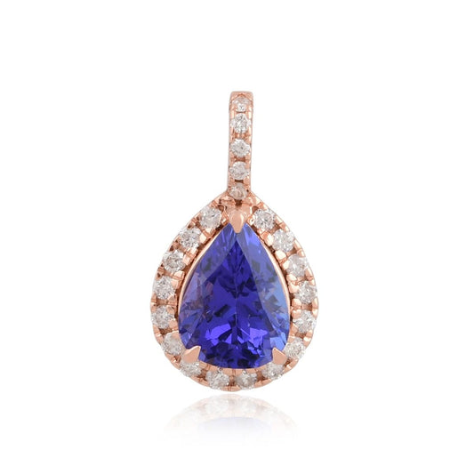 18k Rose Gold 0.20 Carat HI/SI Diamond Pendant Natural Pear Shape Tanzanite Gemstone Jewelry