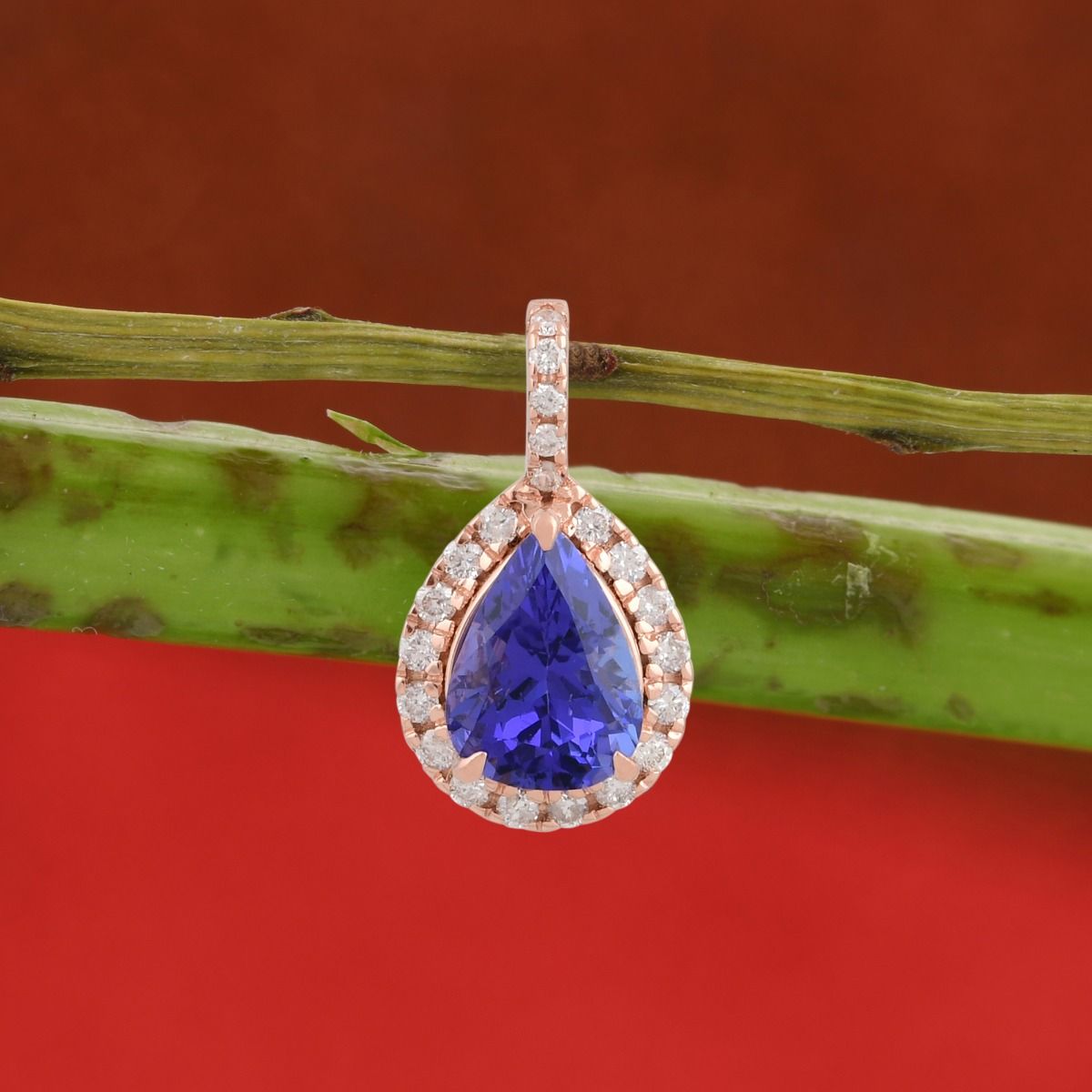 18k Rose Gold 0.20 Carat HI/SI Diamond Pendant Natural Pear Shape Tanzanite Gemstone Jewelry